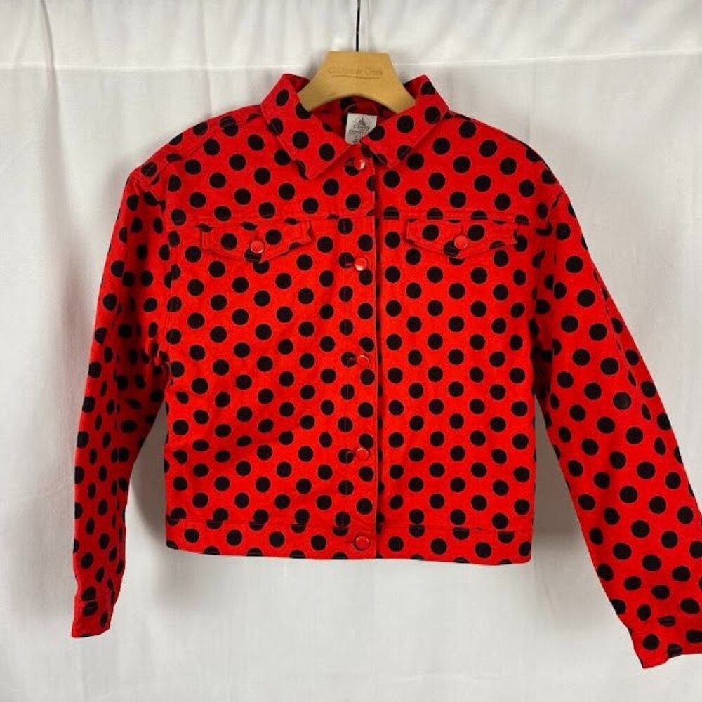 Disney Parks Brushed Corduroy Red Black Polk a dot Minnie Mouse Jacket Women XS